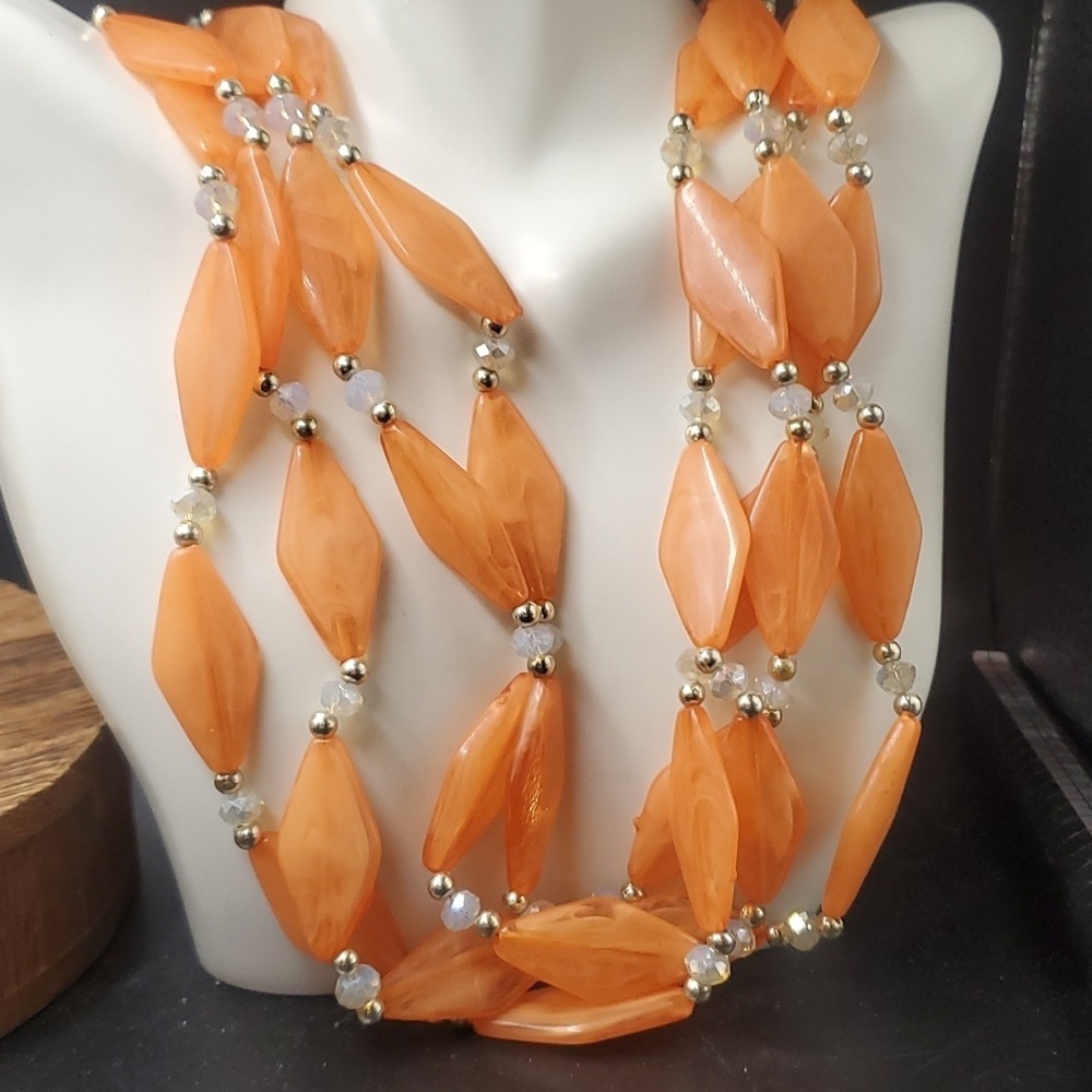 N1221 orange marmalade evening‎ necklace
